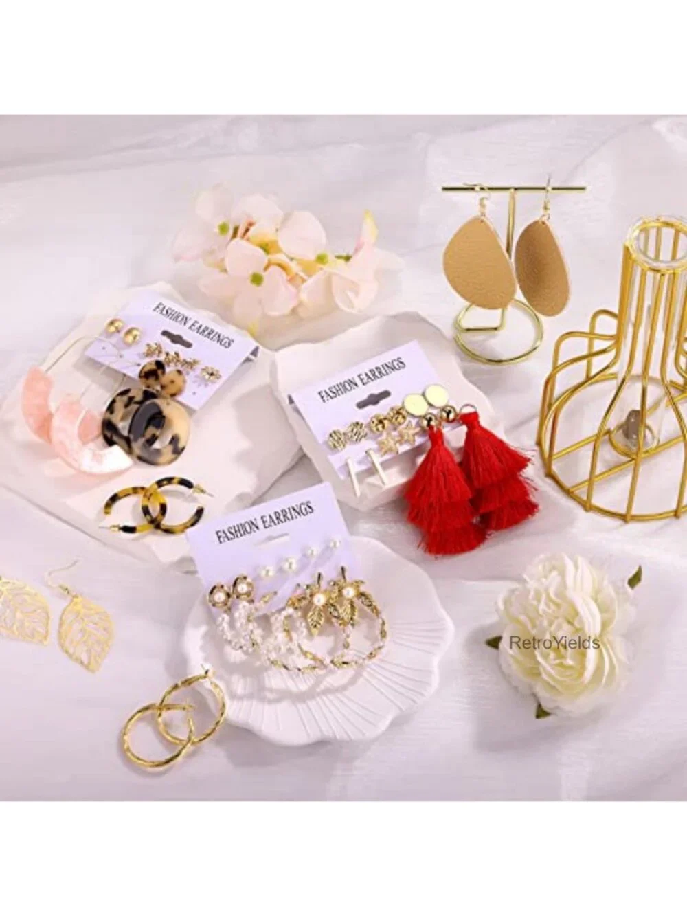 61 Pairs Tassel Earrings Set - Acrylic Hoop Stud Drop Dangle Jewelry